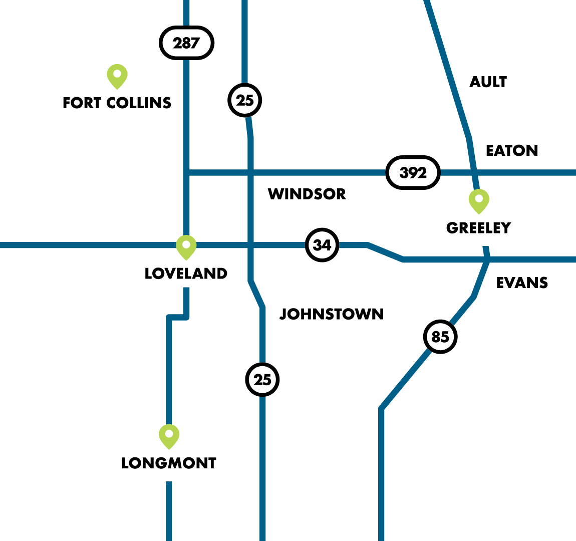 Map of Taft Hill Orthodontics locations in Northern Colorado